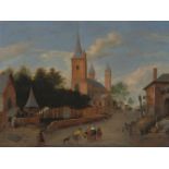 Heyden, Jan van der (Gorkum 1637–1712 Amsterdam)Strassenszene vor der Kirche Sankt Severin, Köln. Öl