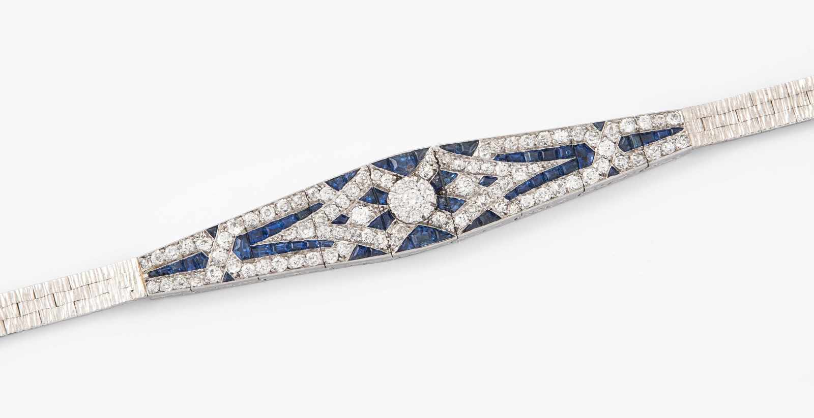Art Déco Diamant-Saphir-Bracelet1920er Jahre. Modifiziert. Platin/375 Weissgold. Geometrisch mit