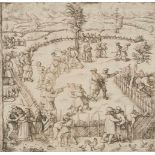 Hopfer, Daniel(Kaufbeuren um 1470–1536 Augsburg) Tanz beim Dorffest. Radierung. 22,2x24,6 cm. -