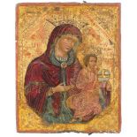 Gottesmutter HodegetriaGriechisch, 17.Jh. Tempera über Kreidegrund auf Holz. Über Goldgrund