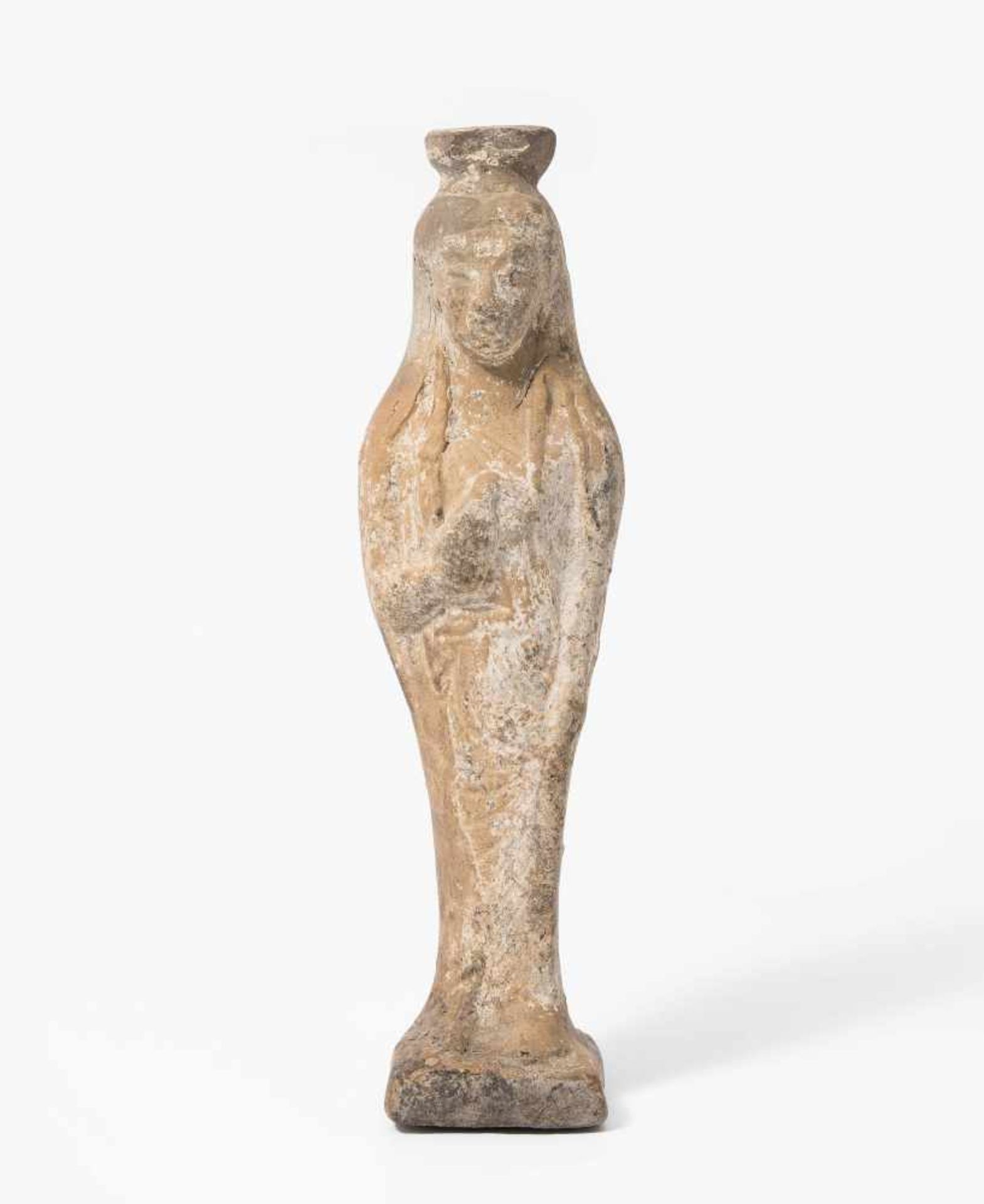 Kore-AlabastronOstgriechisch, Rhodos, 6.Jh. v.C. Terrakotta. Plastisches Alabastron in Form einer