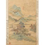 Malerei im Stil von Wen BorenChina, 19.Jh. Tusche und Farben auf Seide. Landschaft mit Pavillons.