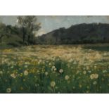 Bachmann, Hans(Winikon 1852–1917 Luzern)"Blumige Wiese". Öl auf Leinwand über Karton. 23,5x32,5