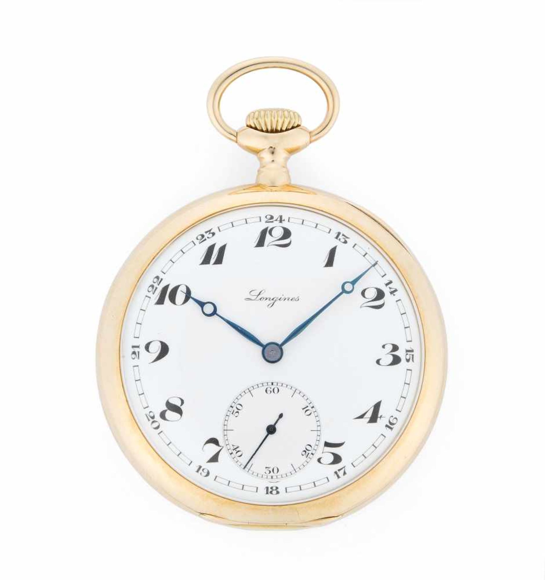 Longines LépinRunde, mechanische Taschenuhr mit Handaufzug um 1921 in 750 Gelbgoldgehäuse ca. 50