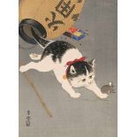 Ohara Koson/Shoson (1877–1945)Japan. Farbholzschnitt. Katze bei der Mäusejagd. Signiert: Hoson.
