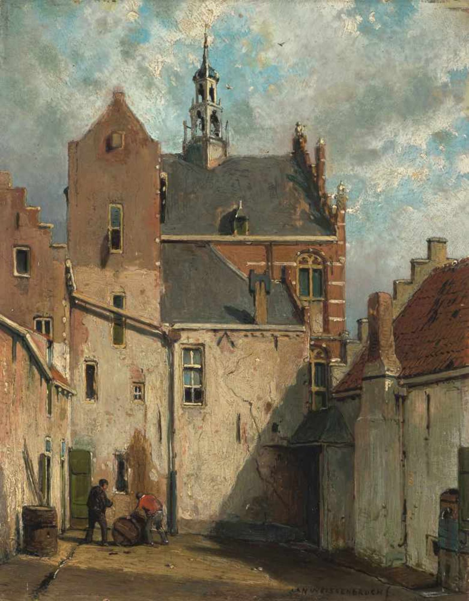 Weissenbruch, Jan(1822 Den Haag 1880) Culemborg, Innenhof beim Rathaus. Öl auf Holz. Unten rechts