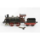 Märklin-Dampflokomotive mit TenderDeutschland, um 1910. Blech, grün/schwarz lackiert. Spur I. 2-