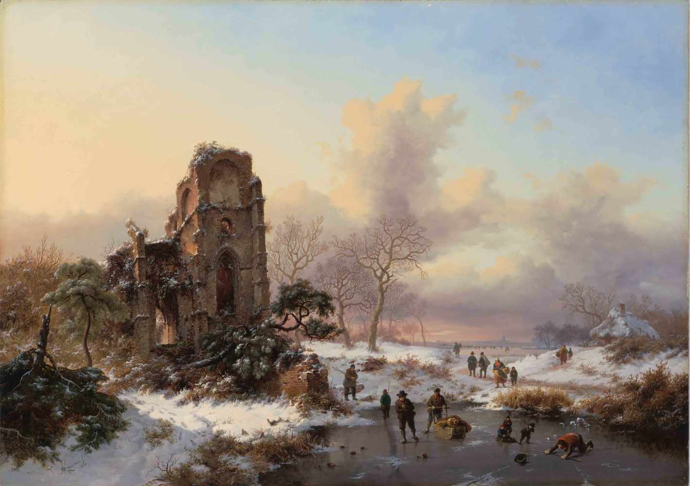 Kruseman, Frederik Marinus(1816 Haarlem 1882) Winterlandschaft mit Eisvergnügen vor den Ruinen des - Image 2 of 4
