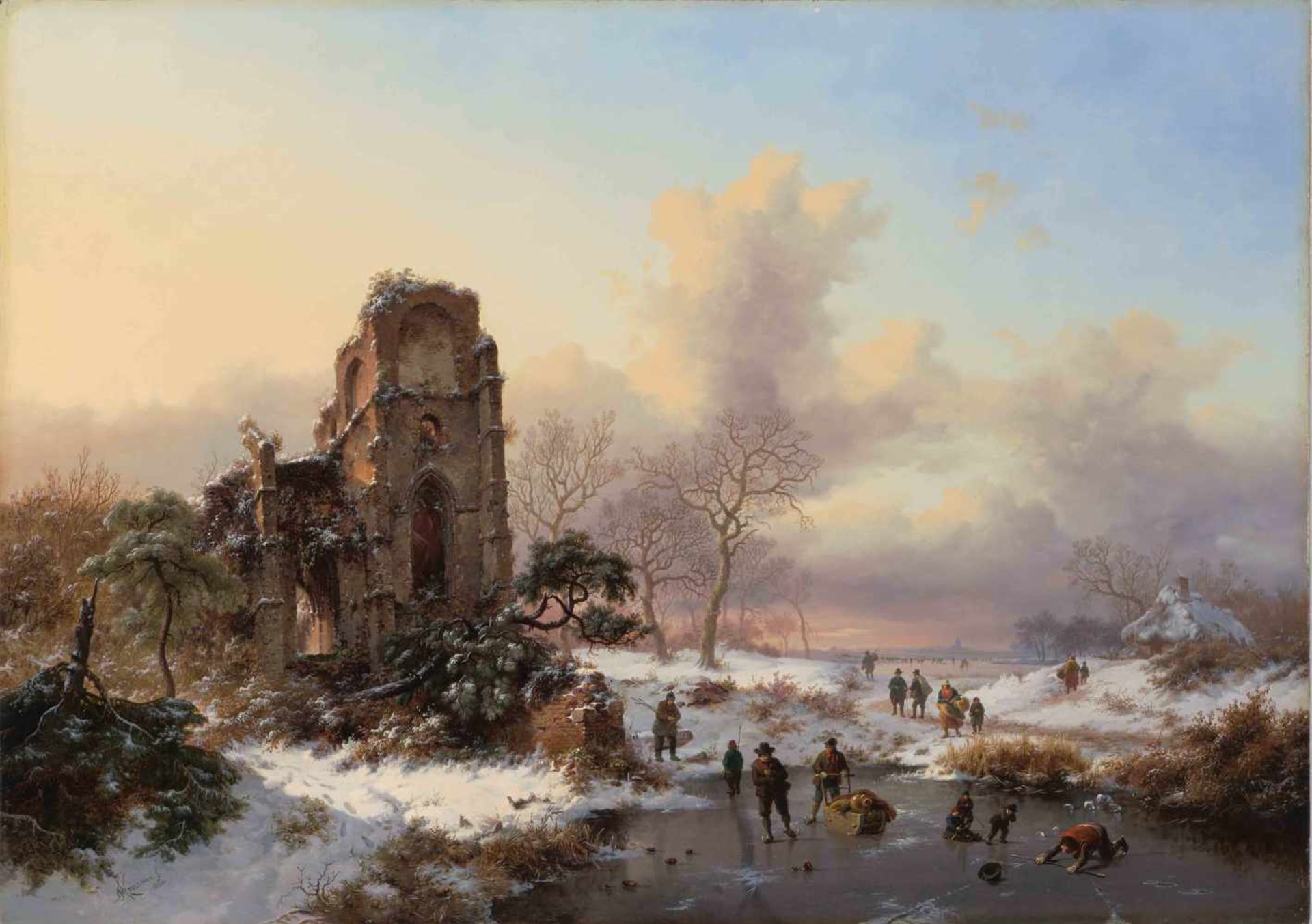 Kruseman, Frederik Marinus(1816 Haarlem 1882) Winterlandschaft mit Eisvergnügen vor den Ruinen des - Bild 2 aus 4