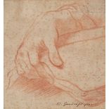 Italien (Bologna), 18. Jh.Studie einer Hand. Rötelzeichnug auf Papier mit undeutl. WZ. , u. r.