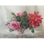 A good Watercolour still Life of Roses by Irene Holdway. L52cm X W62cm.