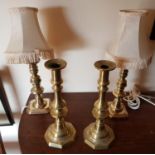 Four 19th Century Brass Candlesticks. Two converted.