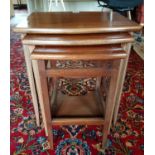 An Edwardian Mahogany Inlaid Nest of three Tables along with another modern nest. W45cm.