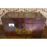 A 19th Century Mahogany and Brass Inlaid Tea Caddy (lacking bowl).H15cm X W29cm.