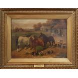 An Oil on Canvas 'A Farmyard' by John Fredrick Herring Jun (1815-1907) 25.5 x 35.5cm.