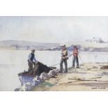 'Turf Boat Co. Donegal'. A Watercolour by Maurice C Wilks. Signed LR. L48cm X W56cm.