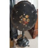 A 19th Century Papier Maché painted and Ebonised Table. H105cm.