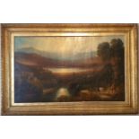 A 19th possibly 18th Century Oil on Canvas of large size of a Lake scene in an original Gilt