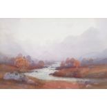 A pair of early 20th Century Watercolours of a River by E Drummond Fish. 37 x 26cm.