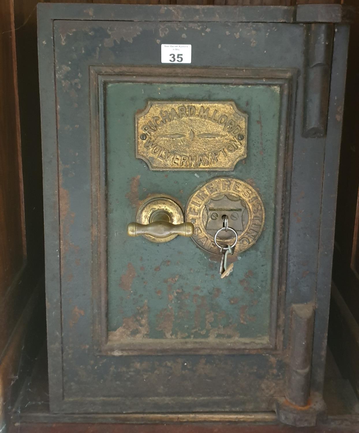 A Richard M Lord of Wolverhampton Safe. With key. H53cm X W35cm.