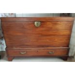 A 19th Century Mahogany Blanket Chest on stand with side plate lifting handles. H90cm X W 123cm X