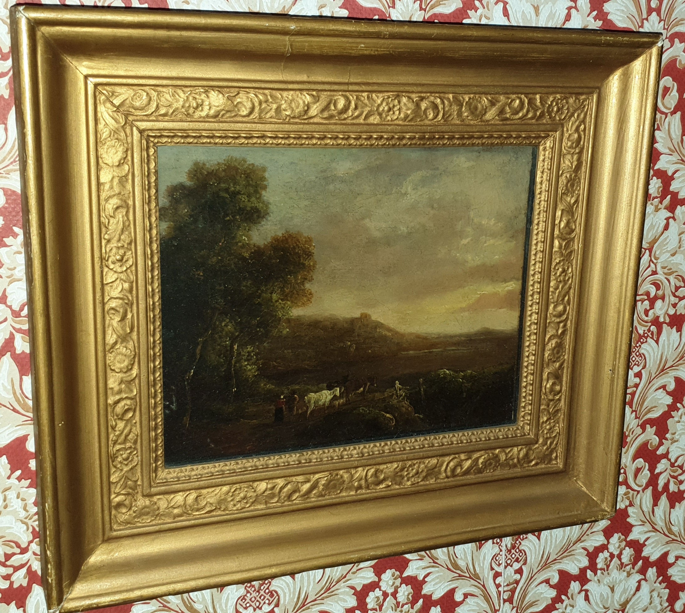 An early 19th Century pair of Oil on Canvas in the manner of Gainsborough. 'Figures droving cattle