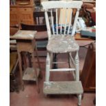A 19th Century Elm High Chair along with a Stand.