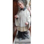 A Good hand painted Statue of a Altar Boy.H 83cms.