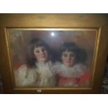 A really good 19th early 20th Century Pastel of two Girls with the letters 8th.... on top right of