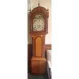 An early 19th C Mahogany and oak Longcase Clock with painted face of Dogs. c1820 - 30. Overall H