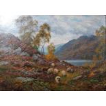 Arthur Trevor Haddon R.B.A. 1864-1941. An Oil on Canvas. Sheep in a highland landscape. Signed LL.