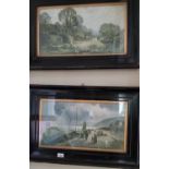 A pair of late 19th early 20th Century Coloured Prints in ebonised frames.