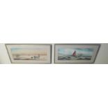 A good pair of 19th Century Watercolours of Estuary scenes by Garman Morris. Signed LR. 65 x 31cm.