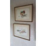 A good set of four French Comical Coloured prints by L Reson?.44 x 33cm.