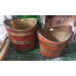 A matched pair of 19th Century Brass bound Oyster Buckets.