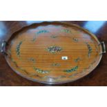 A fantastic quality Edwardian solid Satinwood hand painted Oval Tray.