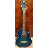 An Aria 'Electro' acoustic electric guitar, model FET- CTSTBLS in two tone blue with white