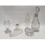 A quantity of Crystal and Glassware to include Salts and Decanter dated 1872 etc.