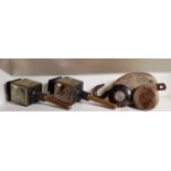 Two Carriage Lamps along with a large Wooden Ships Pulley and two plaques.