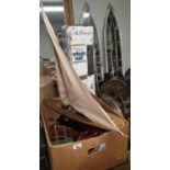 A Vintage Model Boat along with other vintage items to include brass and pewter wares.