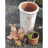 Two garden Ornaments, a small Planter and a Chimney Pot.