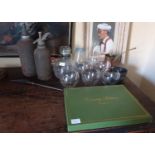 A quantity of Globes, two soda syphons along with table mats etc.