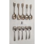 A matched set of ten English Silver Teaspoons. Various dates and makers. 8oz.