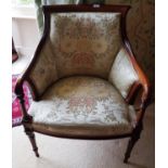 A good Mahogany Showframe Tub Chair with a floral and classical scene fabric.