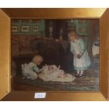 A 19th Century Oil on Canvas of Children with a Baby.
