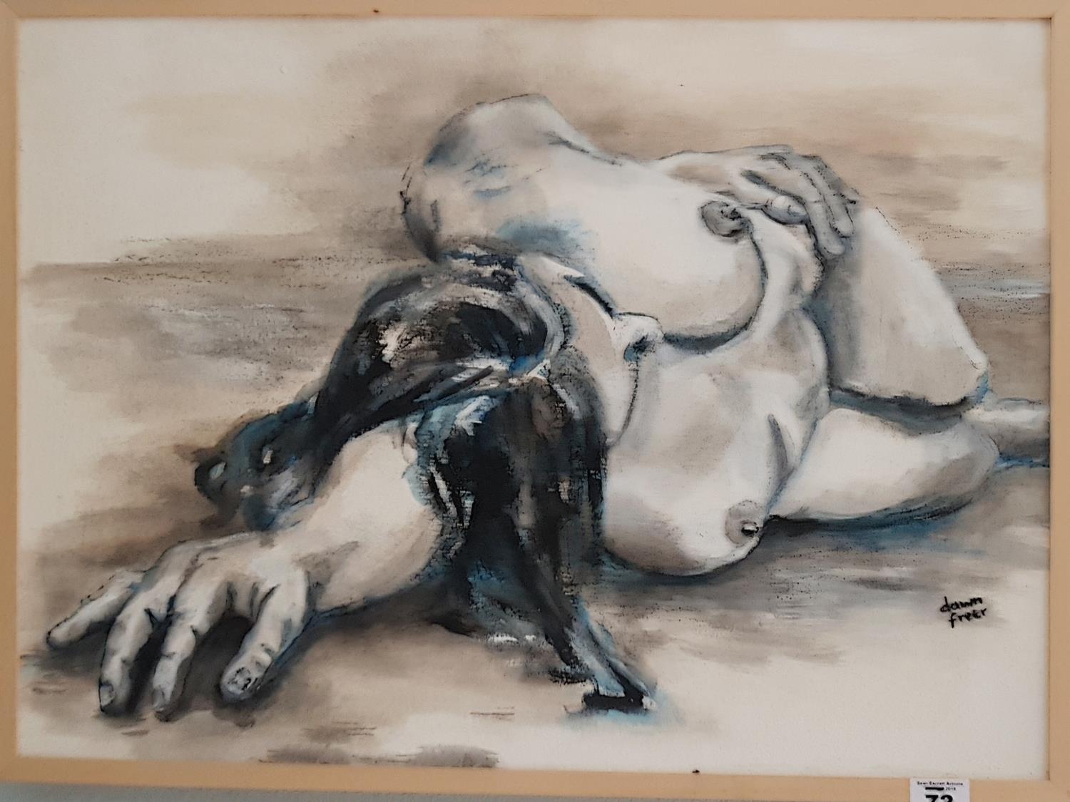 A 20th Century Oil on Board of a nude female by Dawn Freer. Signed LR. 61cm. - Image 2 of 2