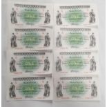 A group of eight Mint 18th July 1925 One Pound Bank Notes, some with consecutive serial no's.