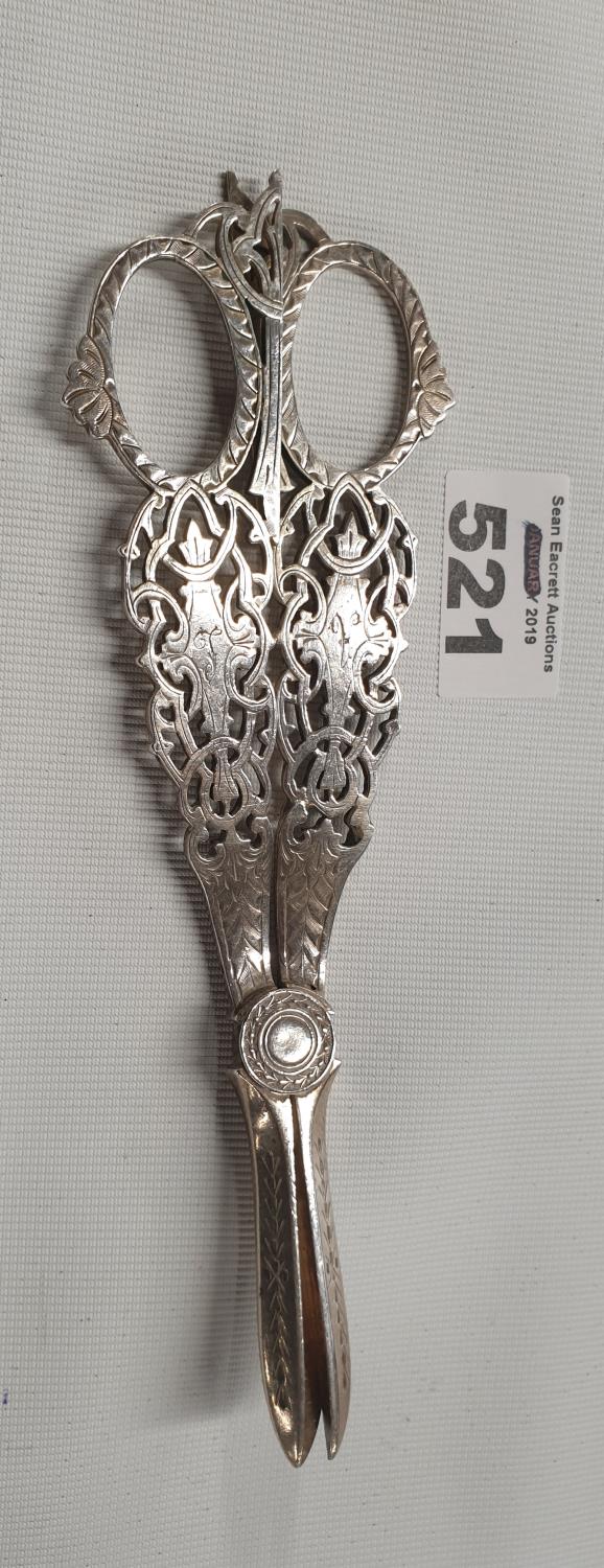 A very good Grape Scissors with fretwork handle. 1867 Cooper Brothers. 3.75oz.