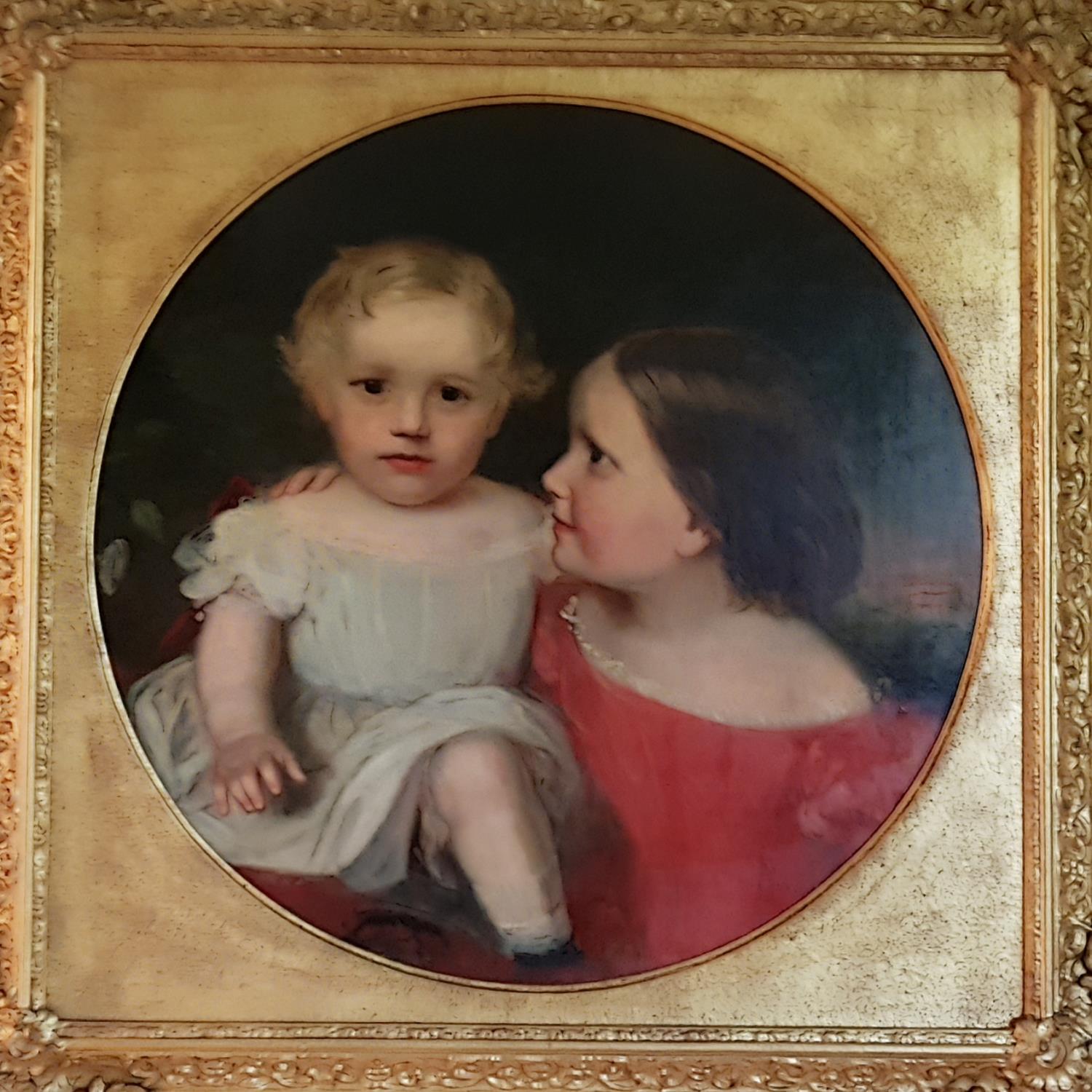 Thomas Walley 1817-1878. A pair of Oil on Canvas of Childrens double Portraits. Circular. 61cm. - Image 2 of 4