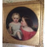 Thomas Walley 1817-1878. A pair of Oil on Canvas of Childrens double Portraits. Circular. 61cm.